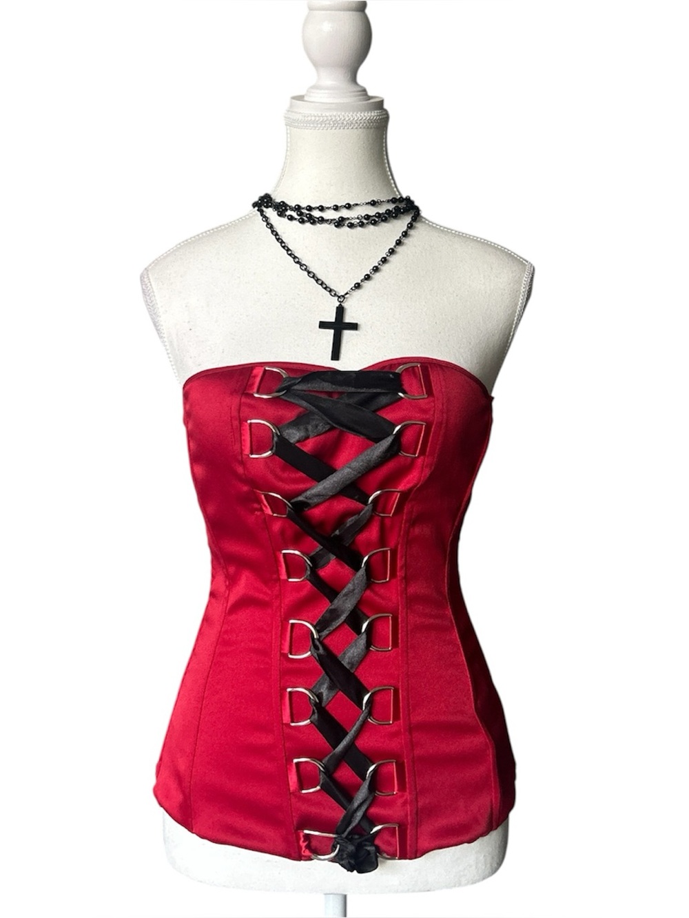 Y2K Goth “Charlotte Russe” Red and Black Lace-up Bustier Corset